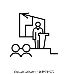 Icono de línea de voz líder, signo de concepto, ilustración de vector de contorno, símbolo lineal.