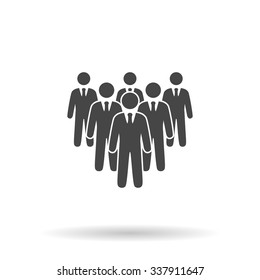 Leader Standing In Front Of Corporate Crowd. Icon Vector