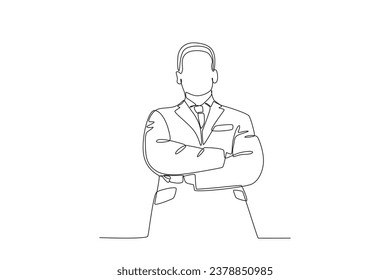 A leader stands confidently. Corporate leader one-line drawing