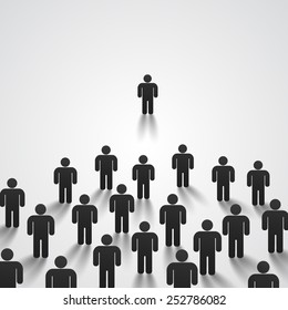 Leader stands in front of a crowd. Vector illustration
