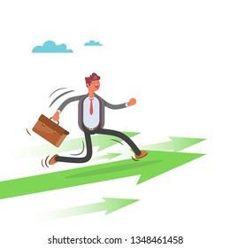 Leader stands on arrows and points direction forward. Concept business illustration. - Vector illustration
