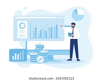 a leader with success and chart analysis trending concept flat illustration