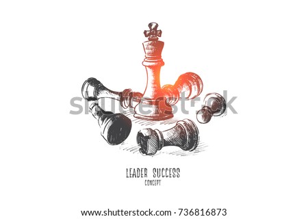 Leader success concept. Hand drawn queen chess figure as symbol of leadership. Successful challenge isolated vector illustration.