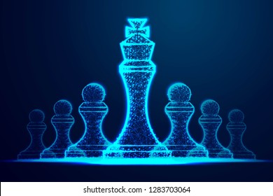 Leader success concept. queen chess figure as symbol of leadership. Successful challenge. Abstract wireframe design. From connecting dot and line. Vector Illustration