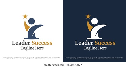 Leader success logo design illustration vector. Professional business silhouette. Abstract people icon symbol simple minimal vector.