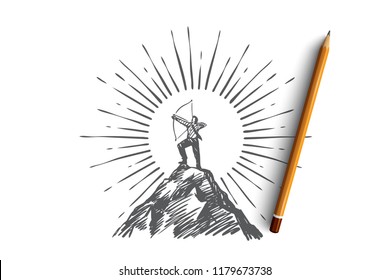 Leader, success, strategy and career concept. Hand drawn isolated vector