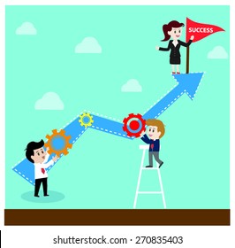 Leader success with teamwork.