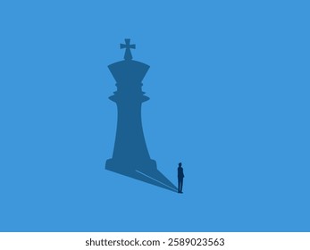 Leader, Super Confident ,Businessman Standing with Shadow of Chess King