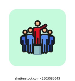 Leader with tea line icon. Orator, demonstration, propaganda. Training concept. Vector illustration can be used for topics like business, politics, career