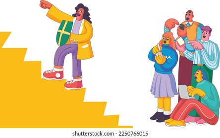 the leader in the team directs to move forward together in a cute illustration
