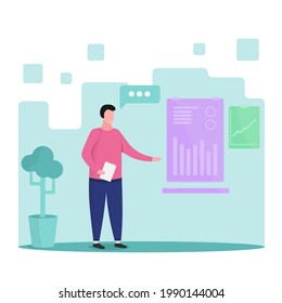The leader of the training shows the graphs. Illustration for training.