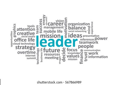 Leader - Typography graphic work, consisting of important words and concepts in the business world.