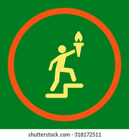 Leader vector icon. This rounded flat symbol is drawn with orange and yellow colors on a green background.