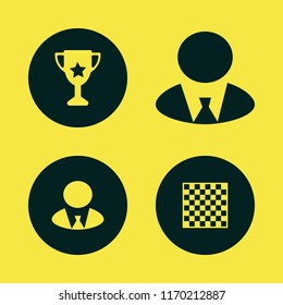 leader vector icons set. with trophy cup, businessman and chess board in set