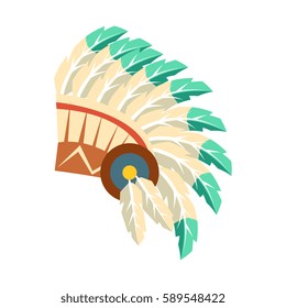 Leader War Bonnet With Feathers, Native American Indian Culture Symbol, Ethnic Object From North America Isolated Icon