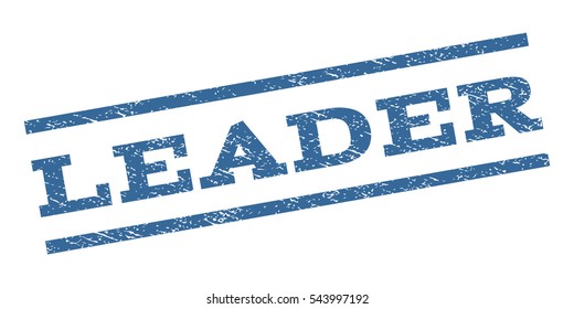 Leader watermark stamp. Text caption between parallel lines with grunge design style. Rubber seal stamp with dust texture. Vector cobalt blue color ink imprint on a white background.