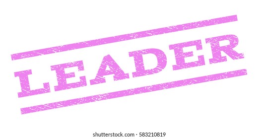 Leader watermark stamp. Text caption between parallel lines with grunge design style. Rubber seal stamp with unclean texture. Vector violet color ink imprint on a white background.
