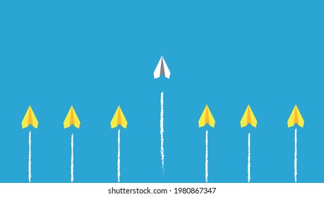 Leader white paper airplane and yellow paper planes.Business and leadership concept.
Blue background.Vectorel Design eps 10.