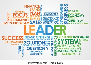 Leader in word cloud and white background