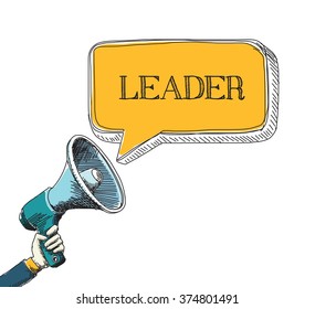 LEADER word in speech bubble with sketch drawing style