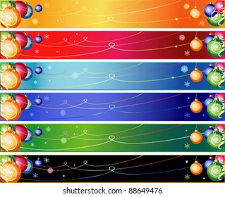 Leaderboard - 728 x 90 - Christmas Banner Set with Balls and Snowflakes for Google.