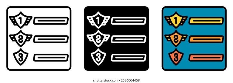 Ícone Leaderboard, Um placar exibindo as classificações dos melhores jogadores, mostrando conquistas e incentivando a competição entre os jogadores para pontuações altas.