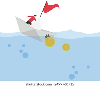 Leaders facing business crises, banks drowning due to accidents, financial crises and their consequences, Vector illustration design concept in flat style