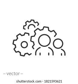 leaders group for process management icon, optimization operation, fix strategy industry, transmission gear wheel, thin line simple web symbol on white background, editable stroke vector illustration 