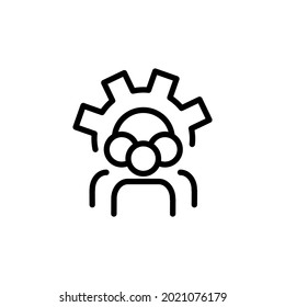 grupo de líderes para icono de gestión de procesos, operación de optimización, industria de estrategia de arreglo, rueda de transmisión, símbolo web simple de línea delgada sobre fondo blanco, ilustración de vector de trazo editable.