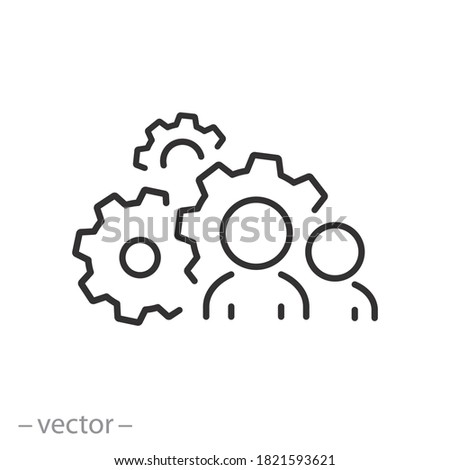 leaders group for process management icon, optimization operation, fix strategy industry, transmission gear wheel, thin line simple web symbol on white background, editable stroke vector illustration 