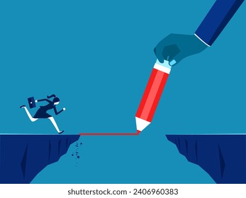 Leaders help overcome obstacles. Businessman drawing bridge lines