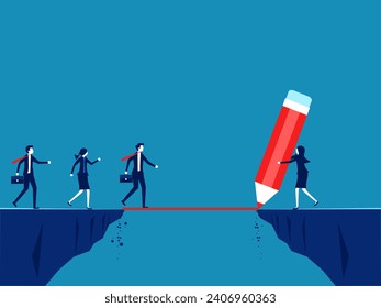 Leaders help overcome obstacles. Businesswoman drawing bridge lines