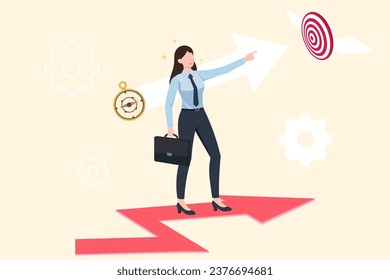 leaders set the direction of the organization and point out the target. business direction to achieve goals or targets. teamwork to success in work. businessman leader leads with a pointing finger.