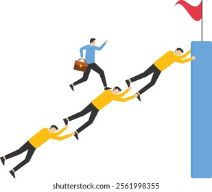 Leaders use teammates as ladders to success, Vector illustration in flat style


