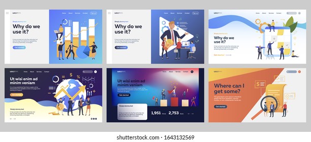 Leaders working on project set. Bar chart, video consulting, contract, note board. Flat vector illustrations. Business, management, success concept for banner, website design or landing web page