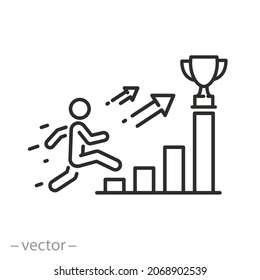 leadership ambition icon, career ladder, business challenge, growth achievement, boost progress, thin line symbol - editable stroke vector illustration
