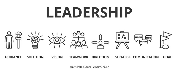 Ícone de ilustração de vetor de banner de liderança Conceito para orientação, soluções, visão, trabalho em equipe, direção, estratégia, comunicação e metas