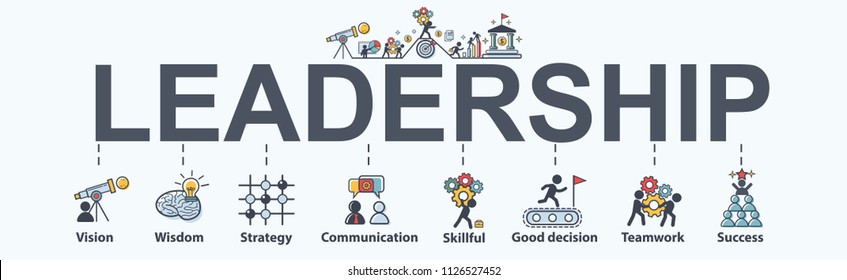 Leadership banner web icon for business, vision, wisdom, skillful, decision, teamwork and success. Minimal vector infographic.