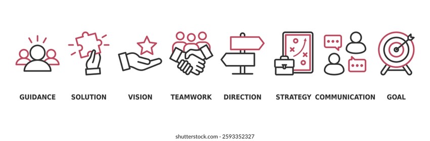 Leadership banner web icon vector illustration concept for team management with an icon of guidance, solution, vision, teamwork, direction, strategy, communication and goal