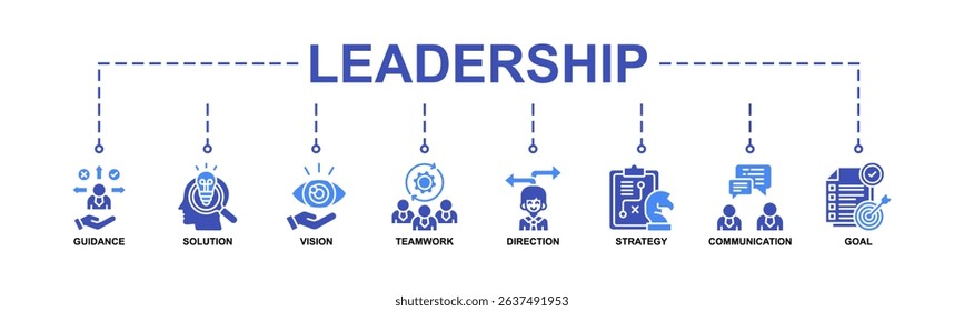 Leadership Banner Web Icon Vector Illustration Concept With Icon Of Guidance, Solution, Vision, Teamwork, Direction, Strategy, Communication, Goal. Glyph Color Style