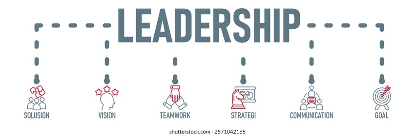Leadership benner web icon vector illustration concept with icon of solusion, vision, teamwork, strategi, communication, goal