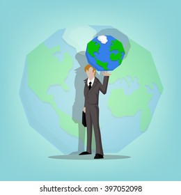 Leadership business concept - Businessman control the world in his hands (Illustration cartoon design)