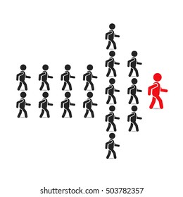 Leadership business concept with crowd following behind the team leader. Vector teamwork illustration.