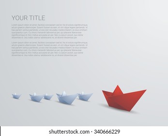 Leadership business concept vector with red paper boat leading white. Presentation template with space for text. Eps10 vector illustration.