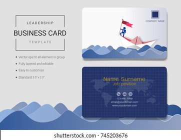 Leadership business name card design template, Simple style also modern and elegant with businessman and boat background, It's fully layered and editable, Easy to customize it to fit your needs.
