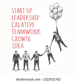 Leadership. Business vector concept Art sketch. Start Up, Leadership, Creative, TeamWork, Growth, Idea.