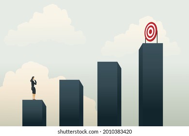 Leadership business women think figure out how to get to the top of the chart to achieve business goals symbol of business aims, mission, opportunity and challeng concept. illustration Vector Eps10