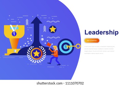 Leadership and businessman modern flat concept web banner with decorated small people character. Landing page template. Conceptual vector illustration for web and graphic design.