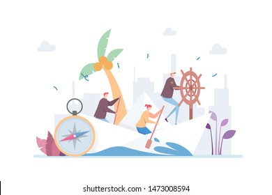 Leadership Captain Vector Illustration Concept Showing a leader taking the team to success, Suitable for landing page, ui, web, App intro card, editorial, flyer, and banner.