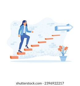 Leadership and career development. Climb the stairs to the next level with the arrow on the wall. Career Development Concept. trend modern vector flat illustration